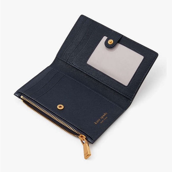 KATE SPADE Navy Pink Embossed Floral Garden Flower Bed Small Slim Bifold Wallet - Picture 14 of 16